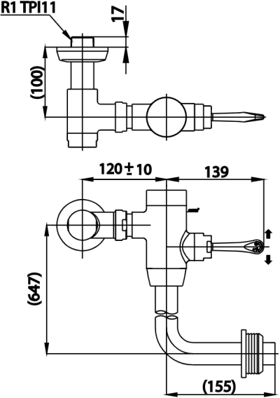 CT457XNL(60CM.) ฟลัชวาล์วโถสุขภัณฑ์มีล็อคในตัวชนิด Back Inlet