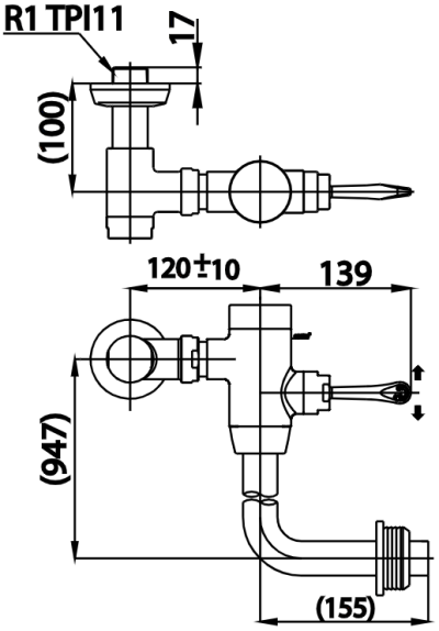 CT457XNL(90CM.) ฟลัชวาล์วโถสุขภัณฑ์มีล็อคในตัวชนิด Back Inlet