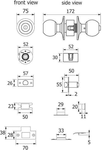 HG445-DOOR ลูกบิดประตูสำหรับห้องน้ำ