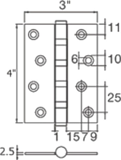 HQ448-004325 บานพับประตู ขนาด 4*3*2.5 มม.(แพ็ค 2 ชิ้น)