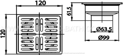 CT697Z3PW(HM) ตะแกรงน้ำทิ้งสเตนเลสเหลี่ยมติดตั้งกับท่อพีวีซีขนาด 2.5-4 นิ้ว (หน้าแปลน 4.8 นิ้ว)