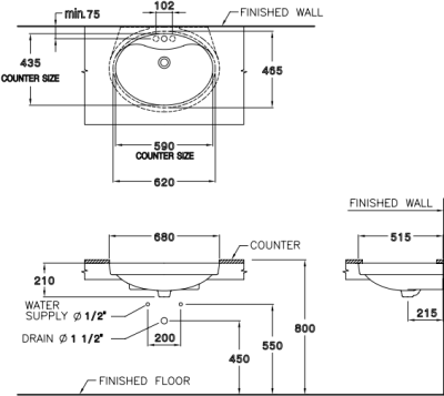 C016 อ่างล้างหน้า แบบฝังใต้เคาน์เตอร์ รุ่น CYNDY