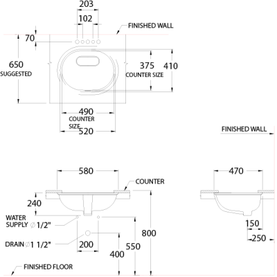 C01617 อ่างล้างหน้า แบบฝังใต้เคาน์เตอร์ รุ่น OLIX