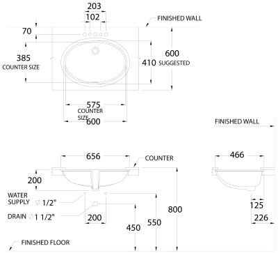 C0171 อ่างล้างหน้า แบบฝังใต้เคาน์เตอร์ รุ่น MARLOW 65