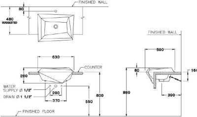 C02077 อ่างล้างหน้า แบบฝังครึ่งเคาน์เตอร์ รุ่น GLACIER