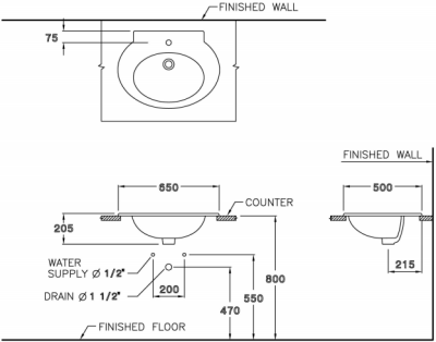 C05817 อ่างล้างหน้า แบบฝังบนเคาน์เตอร์ รุ่น CHARISMA