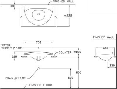 C05707 อ่างล้างหน้า แบบฝังบนเคาน์เตอร์ รุ่น TERRANOVA