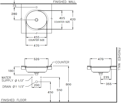 C05200 อ่างล้างหน้า แบบฝังใต้เคาน์เตอร์ รุ่น OVAL