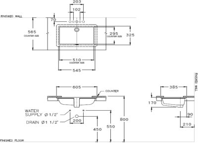 C05157 อ่างล้างหน้า แบบฝังใต้เคาน์เตอร์ รุ่น FREECIA 60