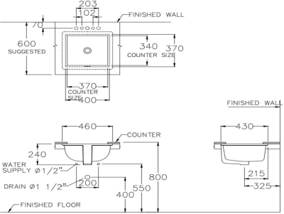 C0512 อ่างล้างหน้า แบบฝังใต้เคาน์เตอร์ รุ่น SQUARE