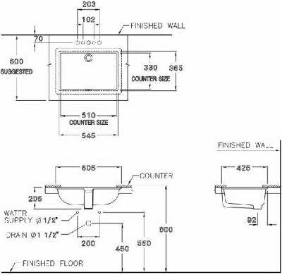 C05117 อ่างล้างหน้า แบบฝังใต้เคาน์เตอร์ รุ่น FREECIA