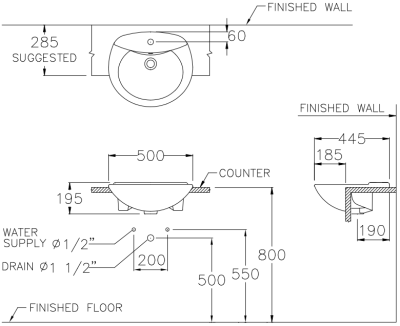 C0240 อ่างล้างหน้า แบบฝังครึ่งเคาน์เตอร์ รุ่น JULIA