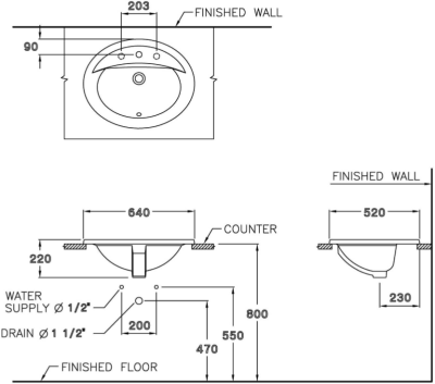 C02607 อ่างล้างหน้า แบบฝังบนเคาน์เตอร์ รุ่น SERENA