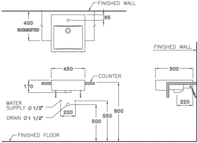C02717 อ่างล้างหน้า แบบฝังครึ่งเคาน์เตอร์ รุ่น PAVIS