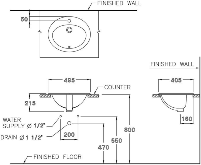 C029 อ่างล้างหน้า แบบฝังบนเคาน์เตอร์ รุ่น LISA