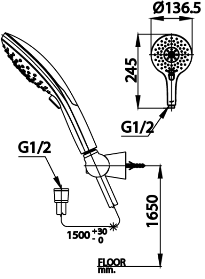Z001(HM) ฝักบัวพร้อมสาย 3 ฟังก์ชั่น (ปุ่มกดเปลี่ยนฟังก์ชั่น) รุ่น MOVE