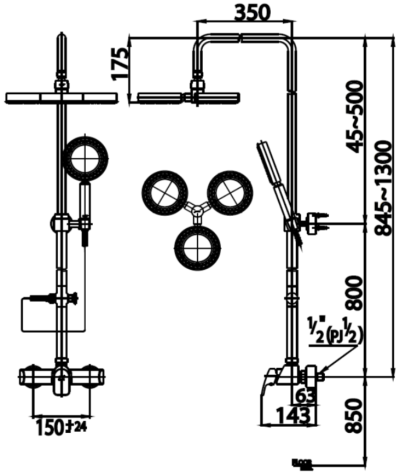 CT2071W ก๊อกผสมยืนอาบน้ำพร้อมฝักบัวสายอ่อน 1 ฟังก์ชั่นและฝักบัวก้านแข็งแบบ 3 วง รุ่น SOPRANO