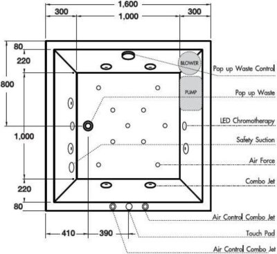 BTW1018EL อ่างระบบน้ำวนพร้อมสะดือป๊อปอัพ รุ่น HERCULES