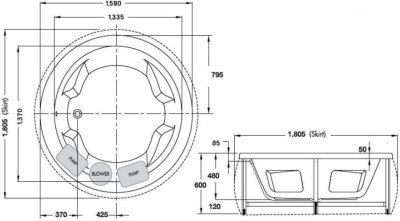 BTW301SPP(H) อ่างระบบน้ำวน พร้อมสะดือป๊อปอัพและแผงอะครีลิคลอยตัว รุ่น ATTINA