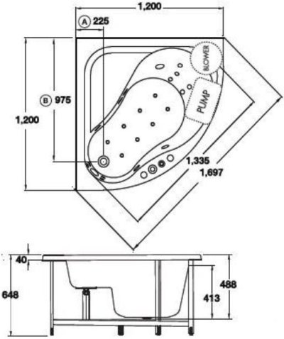 BTW334PP(H) อ่างระบบน้ำวน พร้อมสะดือป๊อปอัพ รุ่น GENOVA