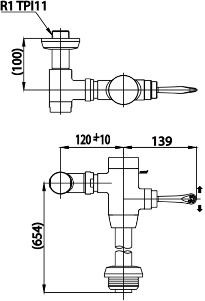 CT457XNS(60CM.) ฟลัชวาล์วโถสุขภัณฑ์มีล็อคในตัวชนิด TOP INLET