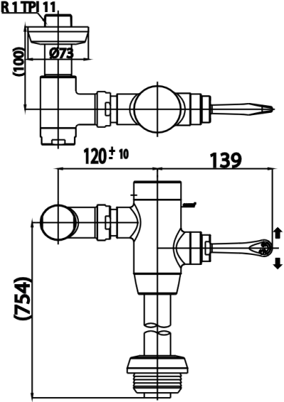 CT457XNS(70CM.) ฟลัชวาล์วโถสุขภัณฑ์มีล็อคในตัวชนิด TOP INLET