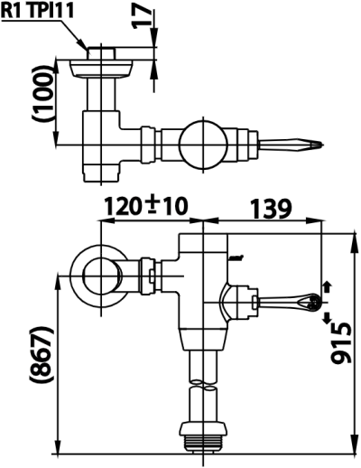 CT457XNS(80CM.) ฟลัชวาล์วโถสุขภัณฑ์มีล็อคในตัวชนิด TOP INLET