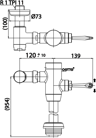 CT457XNS(90CM.) ฟลัชวาล์วโถสุขภัณฑ์มีล็อคในตัวชนิด TOP INLET