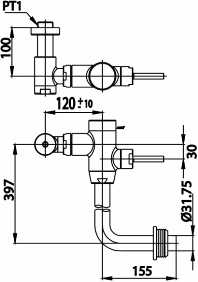 CT458NL ฟลัชวาล์วโถสุขภัณฑ์ชนิด BACK INLET