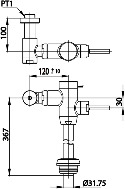 CT458NS ฟลัชวาล์วโถสุขภัณฑ์ชนิด TOP INLET