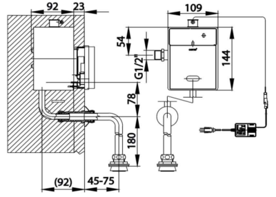CT4801AC ฟลัชวาล์วอัตโนมัติโถปัสสาวะชายชนิดฝังผนัง TOP INLET (ใช้ไฟฟ้า)
