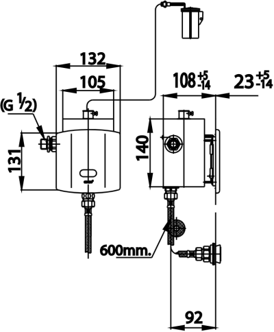 CT480DC(NL) ฟลัชวาล์วอัตโนมัติโถปัสสาวะชายชนิดฝังผนัง
