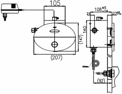 CT484AC(NL) ฟลัชวาล์วอัตโนมัติโถปัสสาวะชายชนิดฝังผนัง (BACK INLET)