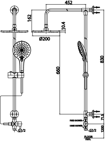CT623Z94Z001 ชุดท่อลอยพร้อมฝักบัวสายอ่อน 3 ฟังก์ชั่น ฝักบัวก้านแข็งขนาด 8 นิ้วและสายน้ำดียาว 1 เมตร