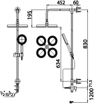 CT623Z74 ชุดฝักบัวสายอ่อน 1 ฟังก์ชั่นและฝักบัวก้านแข็งแบบ 4 วง พร้อมวาล์วเปลี่ยนทิศทางน้ำและสายน้ำดี ยาว 1 ม.