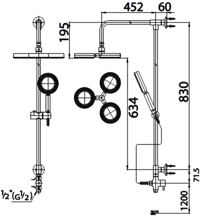 CT623Z73 ชุดฝักบัวสายอ่อน 1 ฟังก์ชั่นและฝักบัวก้านแข็งแบบ 3 วง พร้อมวาล์วเปลี่ยนทิศทางน้ำและสายน้ำดี ยาว 1 ม.