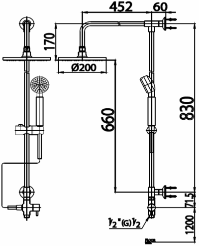 CT623S ชุดฝักบัวสายอ่อน 1 FN. และฝักบัวก้านแข็งขนาด 8ิ นิ้วพร้อมวาล์วเปลี่ยนทิศทางน้ำและสายน้ำดียาว1 ม.