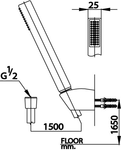 Z44(HM) ฝักบัวพร้อมสาย1ฟังก์ชั่น รุ่น SQUARE