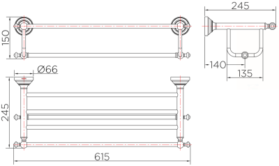 KB-73-711-53 ชั้นวางผ้า สีโรสโกลด์ ยาว 60 ซม.