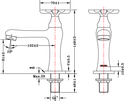 KF-10-100-50 ก๊อกอ่างล้างหน้า (น้ำเย็น) แบบติดเคาน์เตอร์