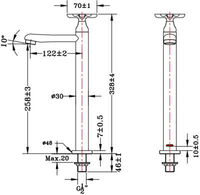 KF-10-111-50 ก๊อกเดี่ยวอ่างล้างหน้าทรงสูง ปากกรองสามารถปรับลำน้ำได้