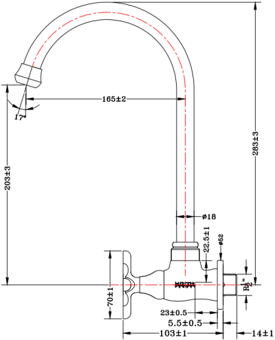 KF-10-531-50 ก๊อกซิงค์ (น้ำเย็น) แบบติดผนัง