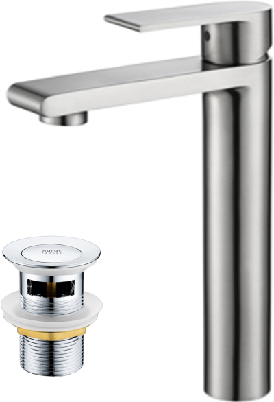 KF-39-621-63 ก๊อกผสมอ่างล้างหน้าทรงสูงแบบก้านโยกพร้อมป๊อบอัพ(สแตนเลส 304)