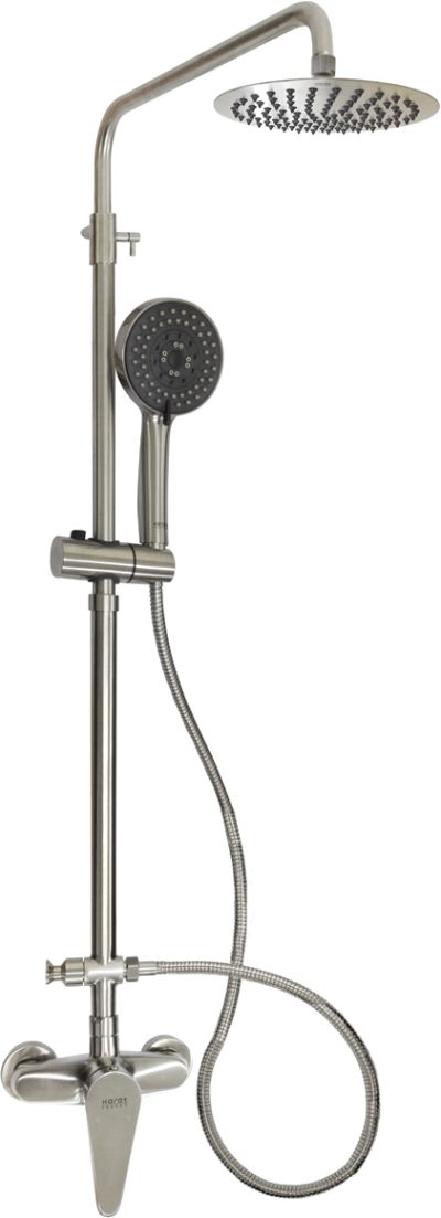 KRS-032-780-63 ก๊อกผสมยืนอาบติดผนัง พร้อมชุดฝักบัว Rain Shower และฝักบัวสายอ่อน ปรับน้ำ 5 ระดับ (สแตนเลส 304)