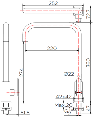 KF-37-517-63 ก๊อกซิงค์ (น้ำเย็น) แบบติดเคาน์เตอร์