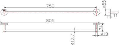 KB-15-635-63 ราวแขวนผ้าเดี่ยวยาว 75 ซม.x ลึก 7.4 ซม.x สูง 5.5 ซม.(สแตนเลส 304)