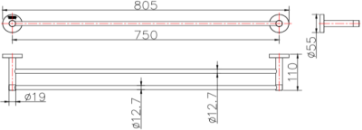 KB-15-636-63 ราวแขวนผ้าคู่ยาว 75 ซม.x ลึก 11 ซม.x สูง 5.5 ซม.(สแตนเลส 304)
