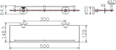 KB-15-732-63 ชั้นวางของแบบกระจกยาว 50 ซม.x ลึก 15 ซม.x สูง 6.5 ซม.(สแตนเลส 304)