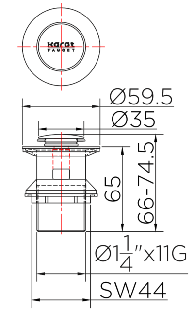 KA-08-257-63 สะดืออ่างล้างหน้าแบบกด (มีรูน้ำล้น) สแตนเลส 304