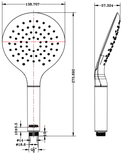 KS-12-213-50 ฝักบัวสายอ่อนสีโครเมียม ปรับน้ำ 3 ระดับ ขนาด Ø 14 ซม.พร้อมสายโลหะและขอแขวน